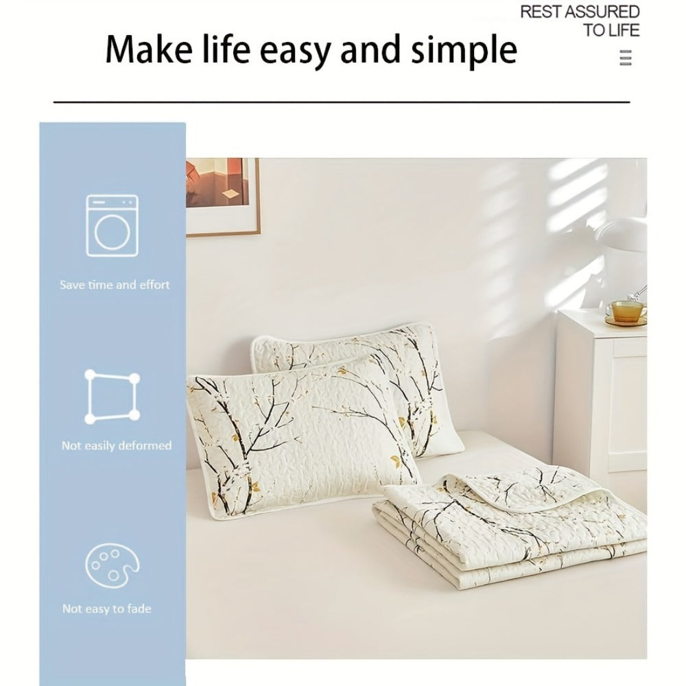 Reversible Botanical Microfiber Quilt Set with Pillow Shams, Five Patterns and Twin, Full/Queen or King Sizes