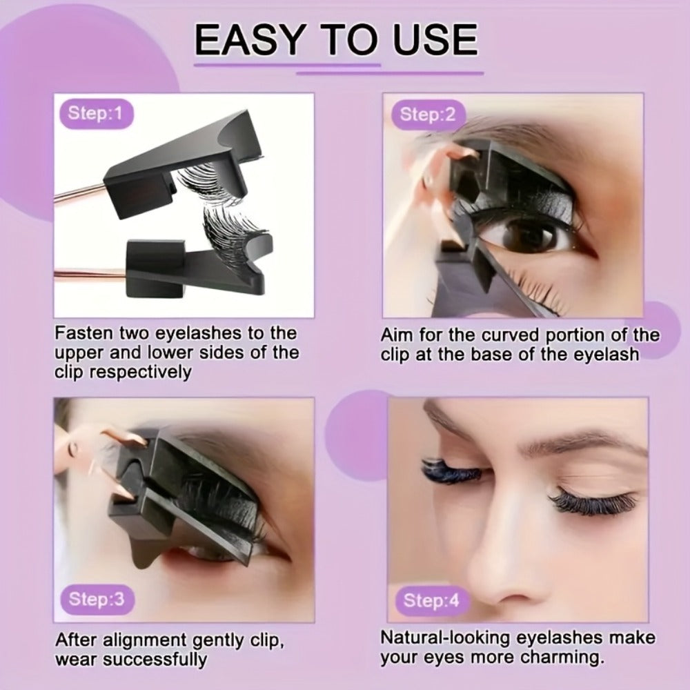 Magnetic False Eyelashes Kit with Eight Pairs, Round Storage Case and Metal Applicator Clip