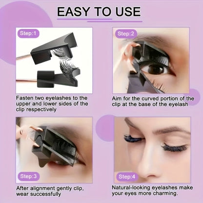Magnetic False Eyelashes Kit with Eight Pairs, Round Storage Case and Metal Applicator Clip