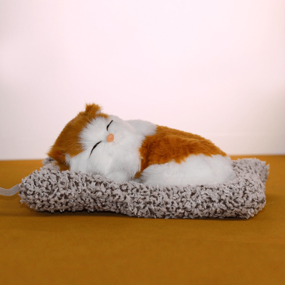 Stuffed Cat Plush Toy Realistic Sleeping Kitten with Meow Sound Soft Faux Fur Simulation Cat Doll Desk Decor Birthday Christmas Gift for Kids Cat Lovers