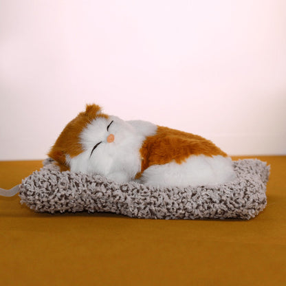 Stuffed Cat Plush Toy Realistic Sleeping Kitten with Meow Sound Soft Faux Fur Simulation Cat Doll Desk Decor Birthday Christmas Gift for Kids Cat Lovers