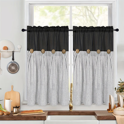 Semi Sheer Curtains Bohemian Linen Cotton Patchwork Grommet Top Window Drapes for Bedroom Living Room Kitchen Bathroom Cafe - Boho Country Cottage Style 4 Seasons 1 or 2 Panels