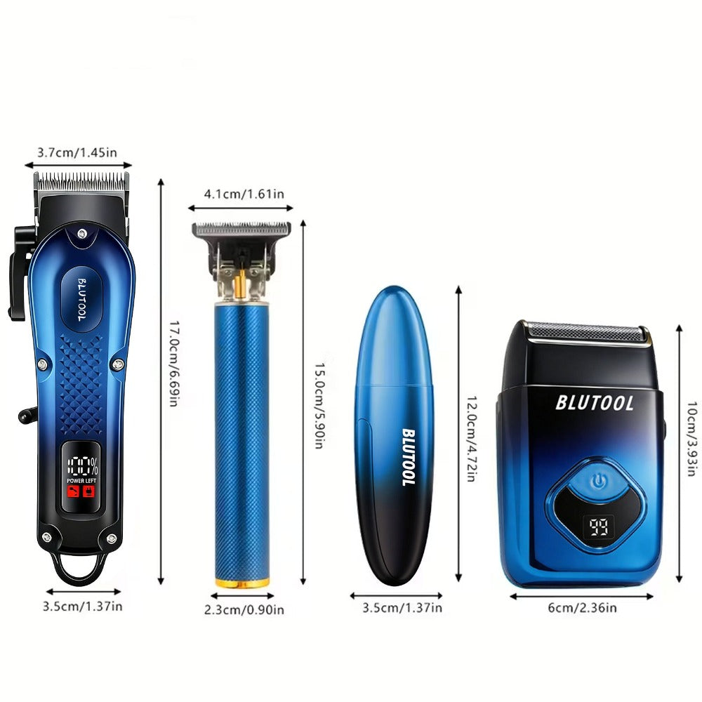 Hair Clippers & Trimmers BLUTOOL Blue or Black Multi-Tool Sets with LCD Displays, USB Charging and Three Models