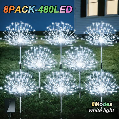 Solar Fireworks Lights 480 LED 8-Pack, IPX4 Waterproof 8 Modes