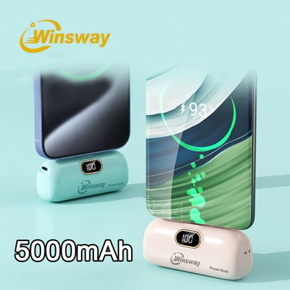 Winsway 5000mAh Mini Portable Charger Type-C Metal Plug with LED LCD Display – Fast Charging Pocket Battery Pack for iPhone 17 16 15 Pro Max iPad Pro Android Samsung, Compact Travel Gift