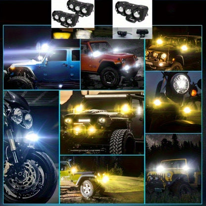 Motorcycle LED Lights 2 Pack with Switch - Dual Color White & Amber High Low Beam Auxiliary Driving Lights for Motorcycle Truck ATV UTV SUV Off Road