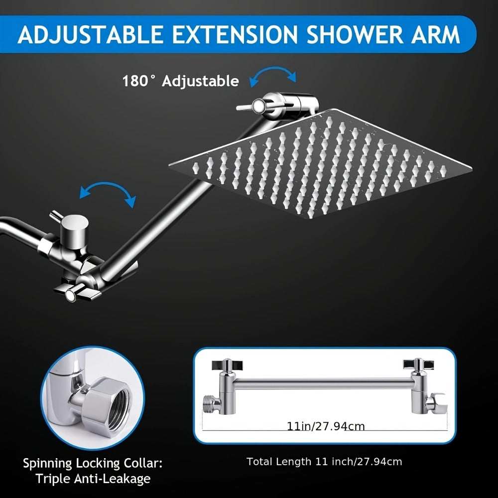 High Pressure Rainfall Shower Head Combo with Handheld Spray – 9 Spray Settings, 180° Adjustable Bracket, Stainless Steel Hose, Anti-Clog Nozzles, Modern Bathroom Shower System