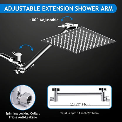 High Pressure Rainfall Shower Head Combo with Handheld Spray – 9 Spray Settings, 180° Adjustable Bracket, Stainless Steel Hose, Anti-Clog Nozzles, Modern Bathroom Shower System