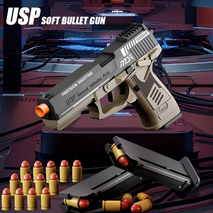USP Clip Toy Gun Pistol with Continuous Shooting, 100 Bullets & 2 Magazines Rapid Fire Foam Blaster for Kids Boys Girls Ages 6+