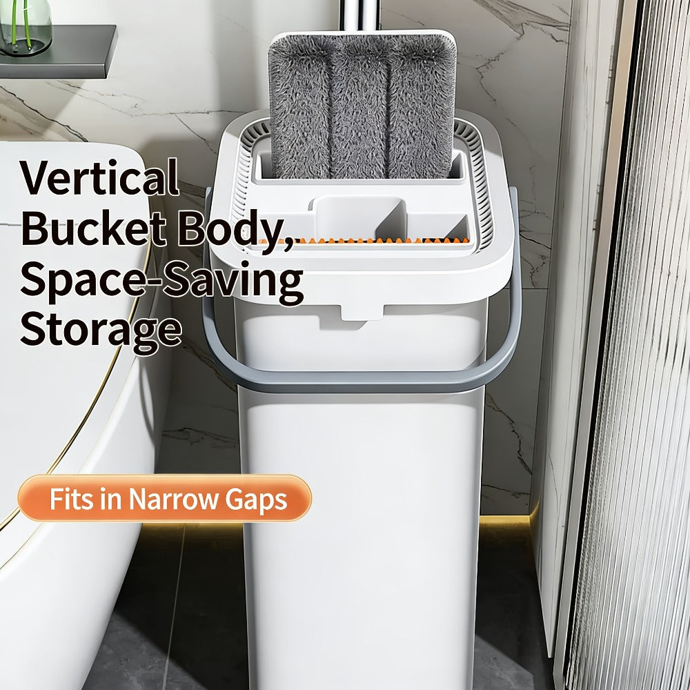Eight-Piece Flat Mop and Bucket Set with Six Microfiber Pads, Cleaning Gloves and Hands-Free Wringer