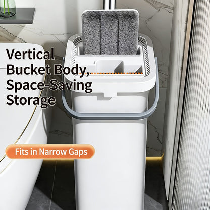 Eight-Piece Flat Mop and Bucket Set with Six Microfiber Pads, Cleaning Gloves and Hands-Free Wringer