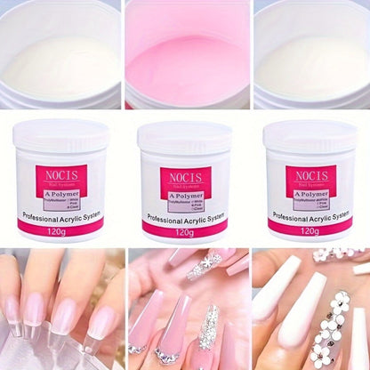 NOCIS 120g Acrylic Nail Powder Jar in White, Pink or Transparent Color for Use with Compatible Acrylic Liquid