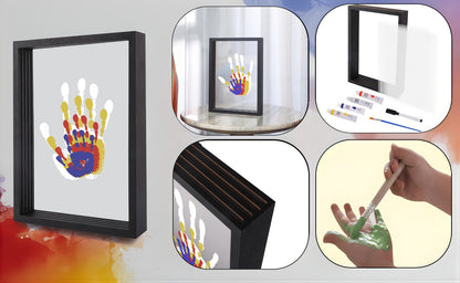 Handprint Kit for Family - DIY Wooden Keepsake Frame with Paint, Baby Hand & Footprint Craft Set, Cherished Memory Keepsake Box, Unique Gift for New Parents, Home Decor Nursery Art