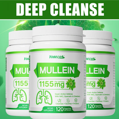 Mullein Lung Cleanse Capsules with NAC 45000mg – Mucus Removal, Dry Cough Relief & Respiratory Support Supplement for Women & Men, Seasonal & Year-Round Immune Health