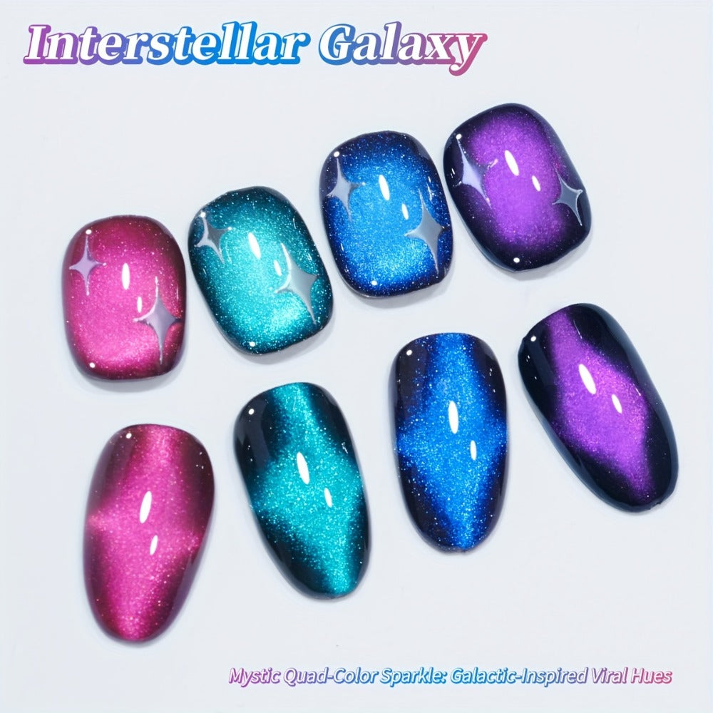 Gel Nail Polish – Cat Eye Set 4 Colors – Interstellar Galaxy Series Magnetic Nail Polish with Dazzling Shimmer Luster, UV LED Soak-Off…