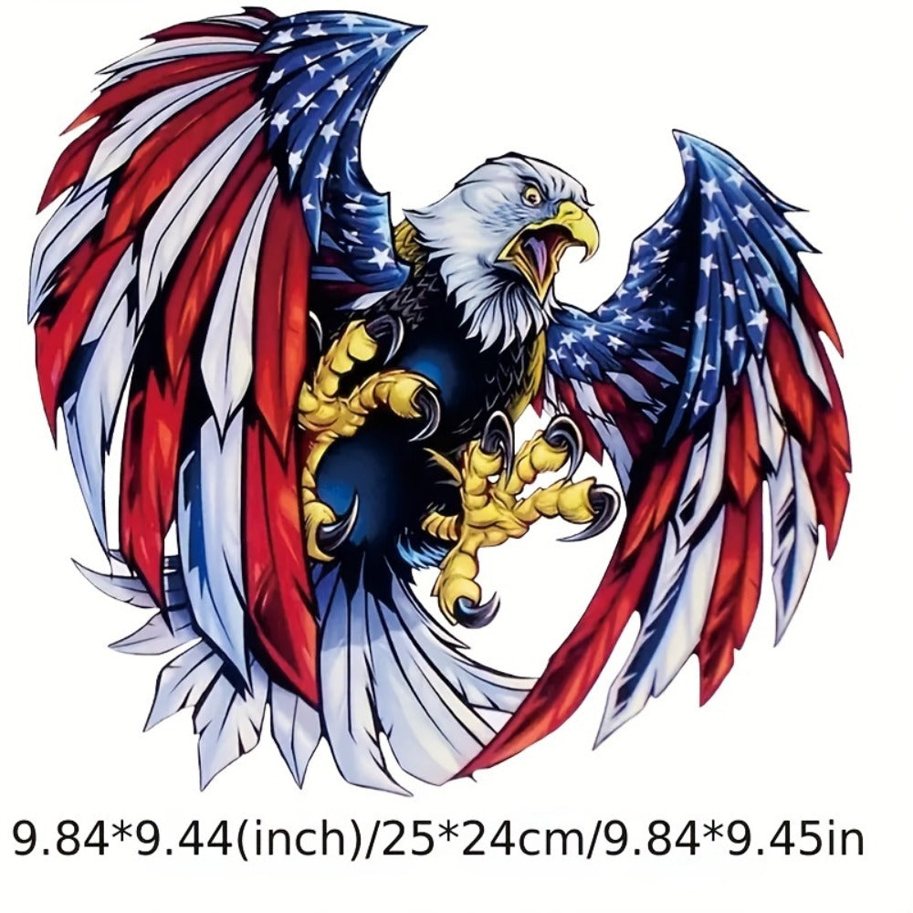 American Flag Eagle Vinyl Decal Stickers - 4-Pack Glossy Patriotic Eagle Stickers, Self-Adhesive Irregular Shape for Car Window, Truck Bumper, Wood, Glass, Metal & Ceramic Surfaces