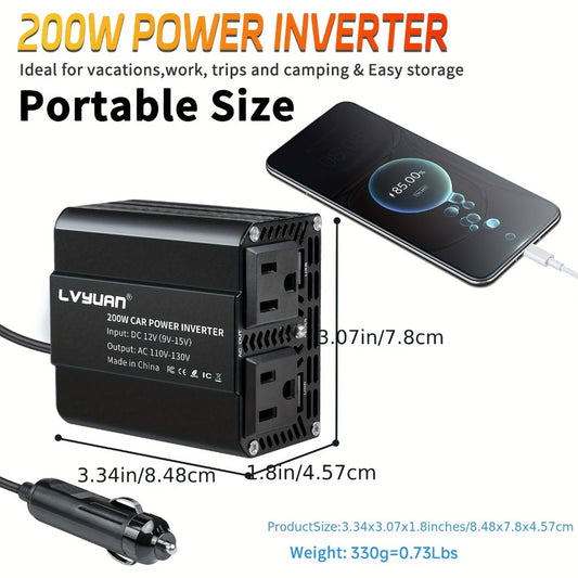 Car Power Inverter 200W / 1000W / 3000W - DC 12V to 110V AC Converter with LCD Display, Dual AC Outlets & Dual USB | For Car, Truck, Boat & Home