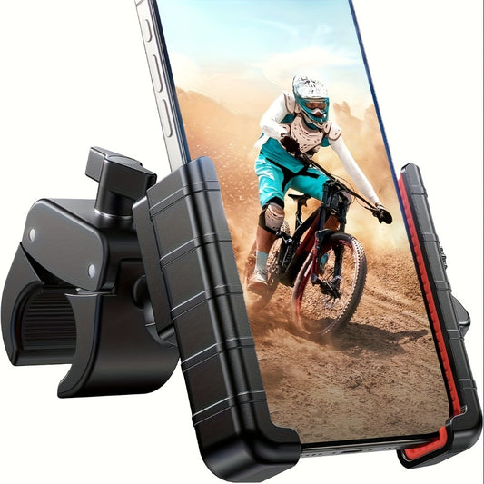 Motorcycle Phone Mount Handlebar Quick Lock – Universal Bike Phone Holder for 4"-7" Phones, No-Block Camera Design, Non-Slip Secure Clamp for iPhone, Samsung & All Smartphones, Black/Red