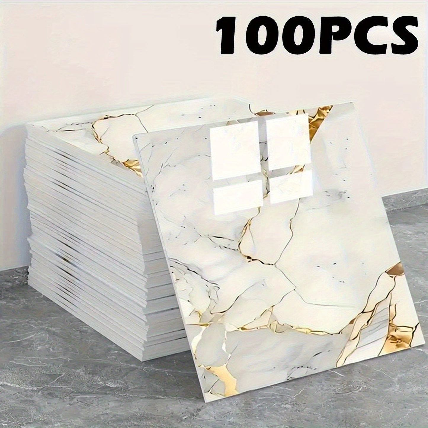 Peel and Stick Wall Tiles 50/100pcs Waterproof PVC Marble Self Adhesive Vinyl Tile Stickers for Bathroom Kitchen Living Room, TV Backdrop Shower Wall Panels Modern Home Decor Easy Installation