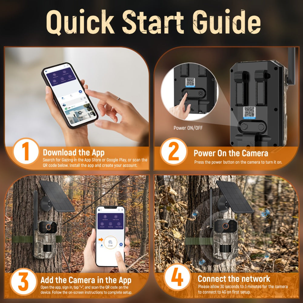 Solar Cellular Trail Camera 1920P No WiFi – 4G LTE Wildlife & Property Monitoring, PIR Motion Sensor, Infrared Night Vision, Two-Way Voice, IP65 Waterproof, Remote Access & 2-Year Replacement Warranty