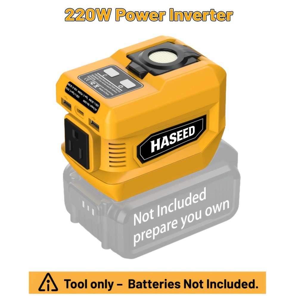 220W Portable Power Inverter for DeWalt 20V Battery AC Outlet Converter Camping Travel Emergency Backup Silent Fan Cooling