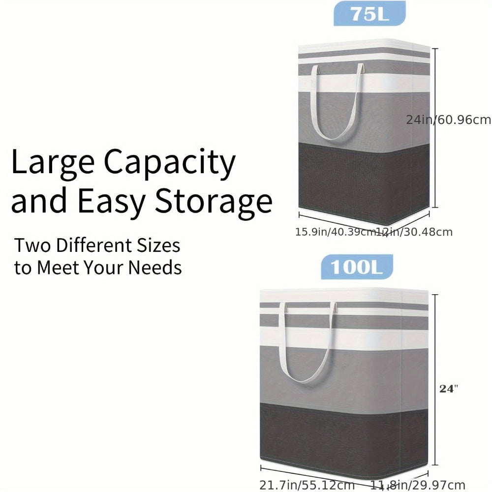 Three-Pack 75 L Gray Collapsible Laundry Basket Set with Carry Handles for Bedrooms and Dorms