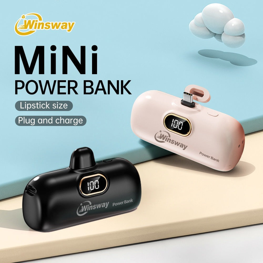 5000mAh Mini Lipstick Power Bank USB-C Fast Charging with Digital Display – Compact Portable Charger for iPhone 17/16/15 Pro Max, iPad Pro & Android, TSA-Approved Travel Battery Pack
