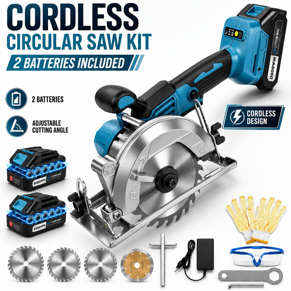 Brushless Circular Saw Kit 21V Cordless, Battery & Charger Included, Adjustable 45° Bevel Cutting, Saw Blades Included, Variable Speed, Compact & Lightweight for Woodworking & Home Projects