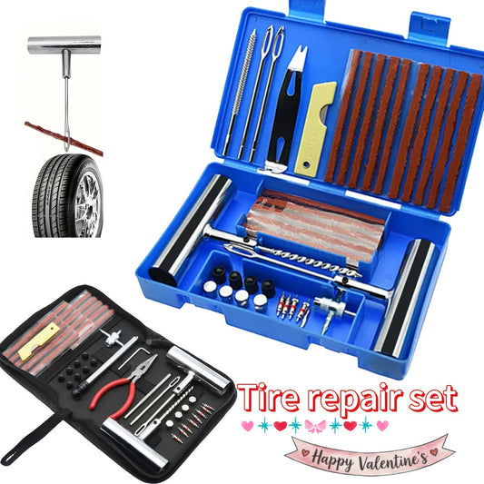 Tire Repair Tool Kit 47 / 58 / 104 / 116-Piece for Cars Motorcycles Trucks Tractors Trailers, Heavy-Duty Tubeless Tire Plug Patch Kit with Storage Bag & Gloves, No Battery Required, Roadside Emergency