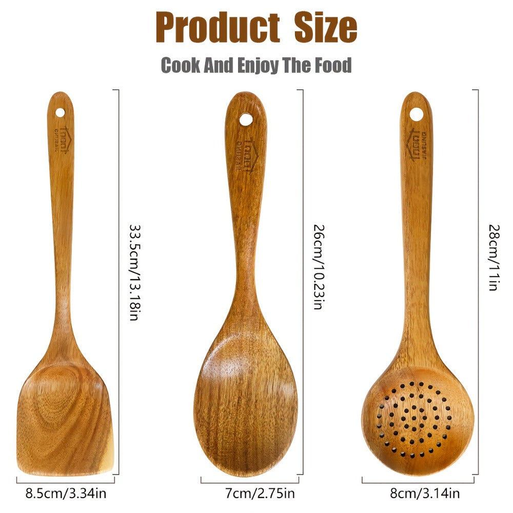 Wooden Kitchen Utensils Set 3/5/7Pcs – Natural Wood Spoons, Spurtle, Ladle & Wok Spatulas for Non-Stick Pans | Heat Resistant, Ergonomic Handle, Easy to Clean