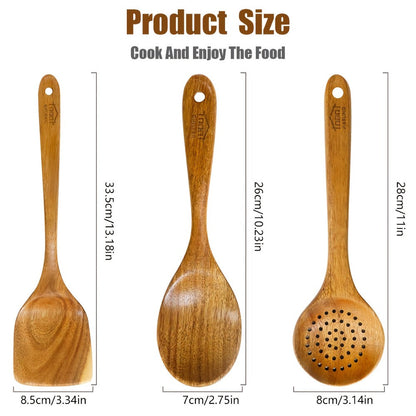 Wooden Kitchen Utensils Set 3/5/7Pcs – Natural Wood Spoons, Spurtle, Ladle & Wok Spatulas for Non-Stick Pans | Heat Resistant, Ergonomic Handle, Easy to Clean