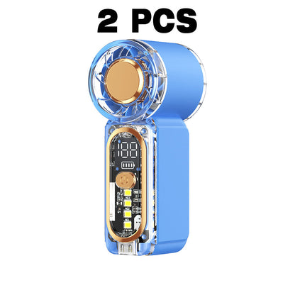 Mini Handheld Pocket Fan 2 Pack 22000RPM Brushless Motor 100 Speed Digital Display Type-C Fast Charge LED SOS Mode Quiet for Outdoor Camping Travel Office Orange Purple Blue
