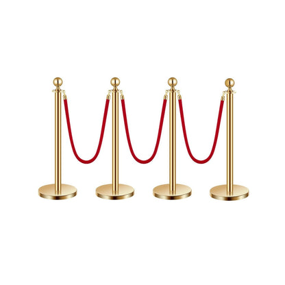 Stanchion Posts with Red Velvet Rope Set - Gold Crowd Control Barrier, for Home, Office and Event Organization