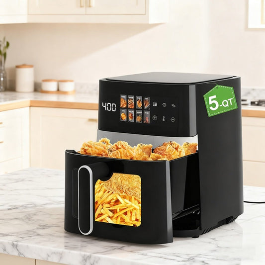 Air Fryer 5 Quart 8-in-1 Electric Hot Air Oven 1350W with LED Touchscreen & 360° Hot Air Circulation – Large Capacity Digital Air Fryer for Fry Roast Bake Grill Dehydrate, Black