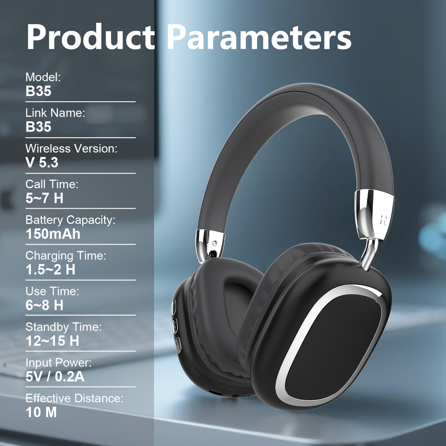 B35 Over-Ear Headphones with Bluetooth 5.3, 40mm Drivers, 90-Degree Rotating Earcups and Five Color or Storage Sets