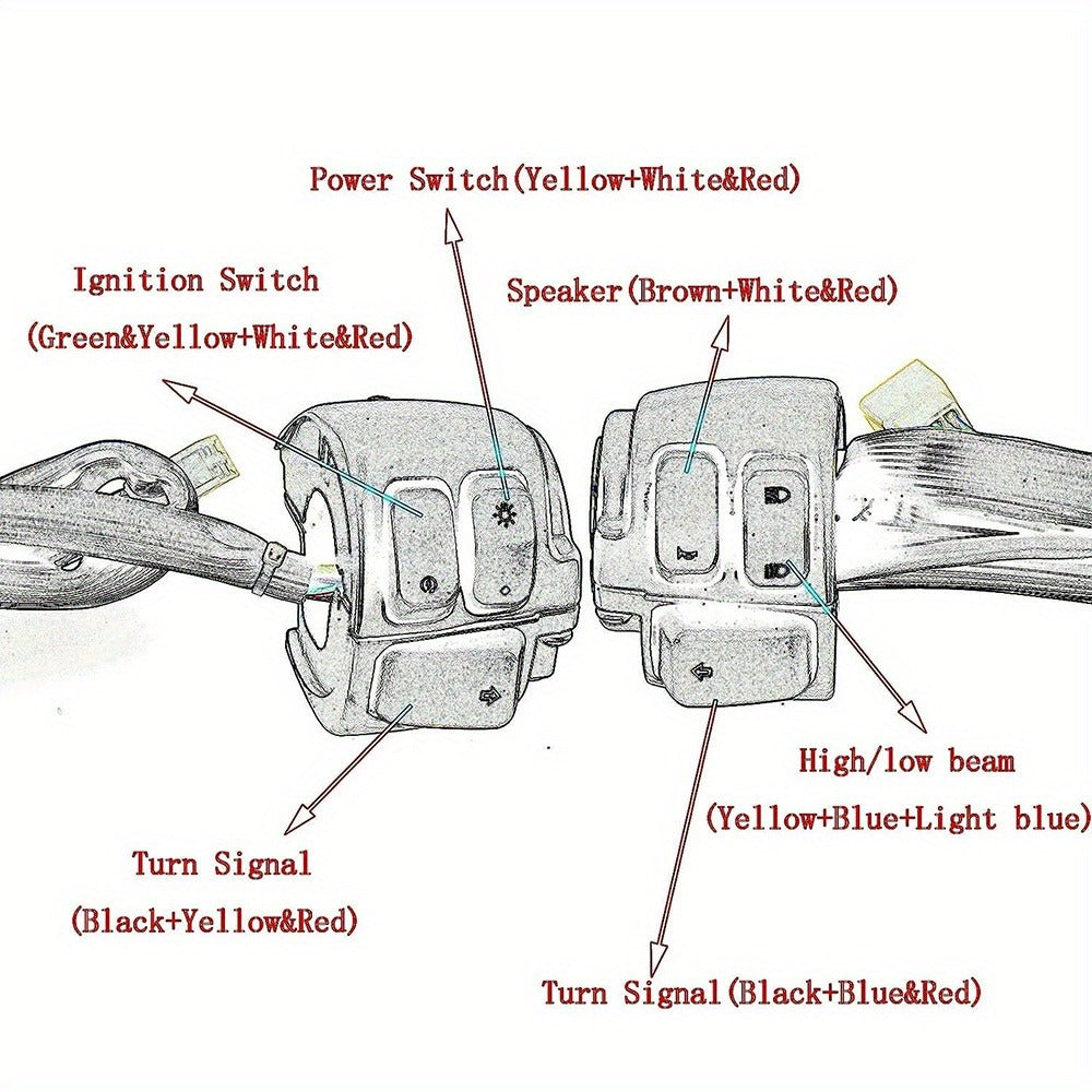 Harley Davidson Handlebar Control Switches with Wiring Harness, Chrome 1-Inch Left & Right Switch Kit for Sportster Softail Dyna V-ROD 1996-2012, High/Low Beam Horn Turn Signal Kill Switch Ignition Start