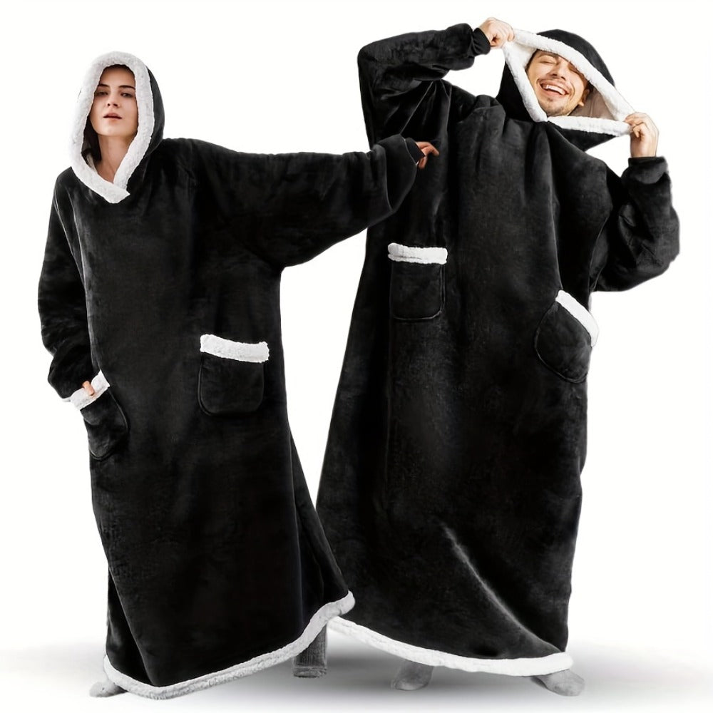 Wearable Blanket with Sleeves – Oversized Long Flannel Hoodie Sweatshirt Pullover for Women & Men, Giant TV Blanket, 2 Colors