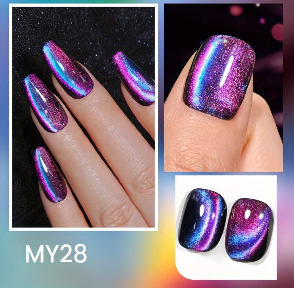 Gel Nail Polish 6-Color 9D Polaris Magnetic Set with Six 10ml Glass-Water-Light Shades for Nail Art