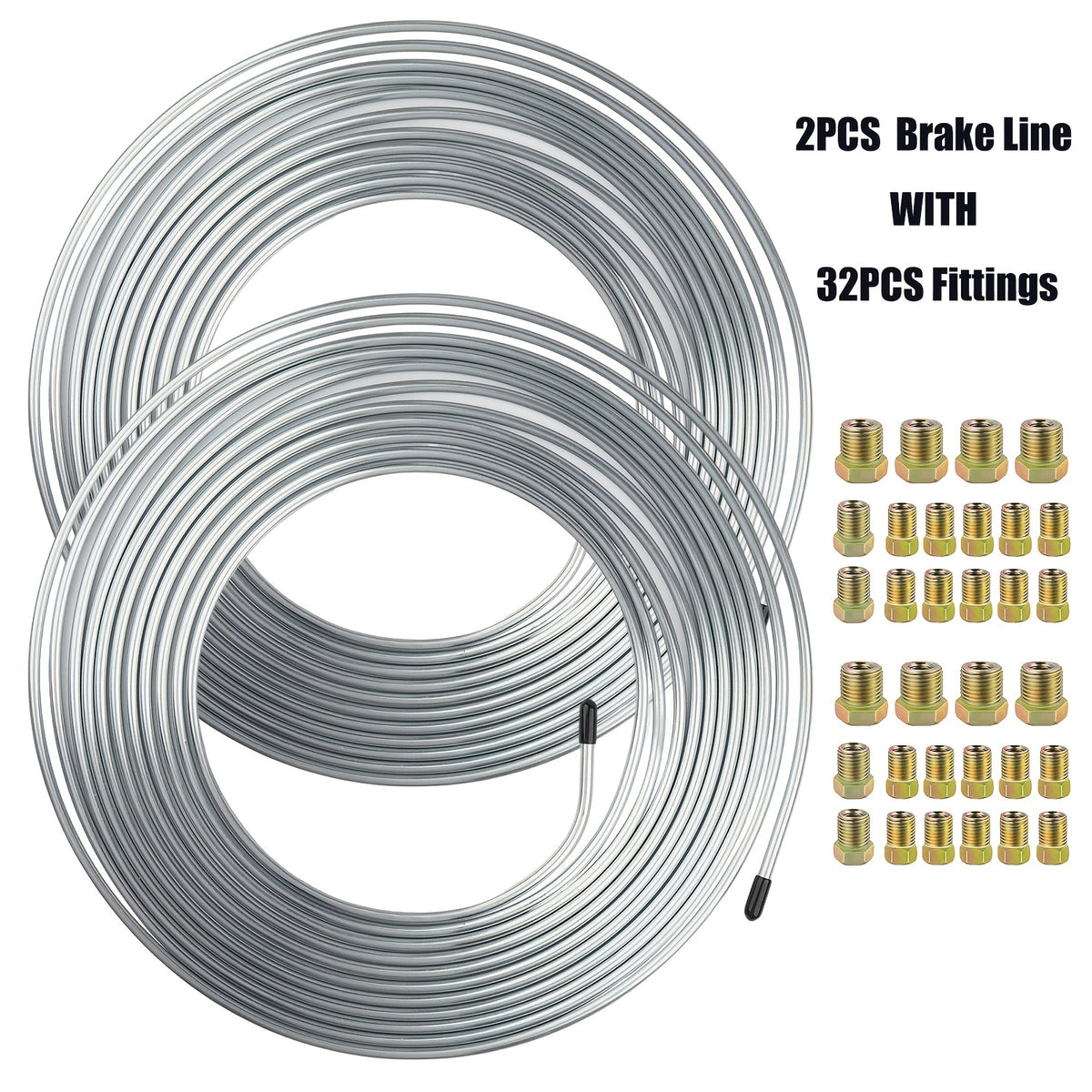 3/16" Brake Line Tubing Kit – Copper Nickel 25ft with 32 Fittings & Stainless Steel Clamps | Brake Line Repair Kit for American Cars & Most Vehicles | 2pcs or 34pcs Set