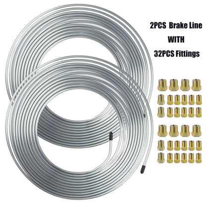 3/16" Brake Line Tubing Kit – Copper Nickel 25ft with 32 Fittings & Stainless Steel Clamps | Brake Line Repair Kit for American Cars & Most Vehicles | 2pcs or 34pcs Set