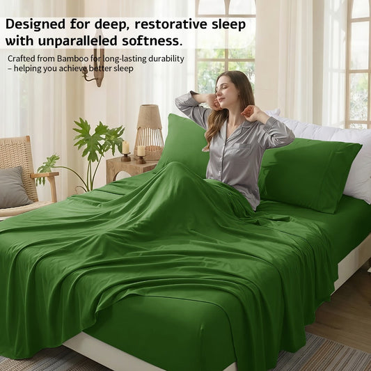 Bed Sheet Set 6-Piece Bamboo-Viscose Microfiber Blend with Twill Weave and 40–44 cm Pocket