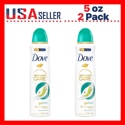 Dove Advanced Care Go Fresh Pear & Aloe Vera Antiperspirant Spray, Two 150 ml Cans with Green Caps