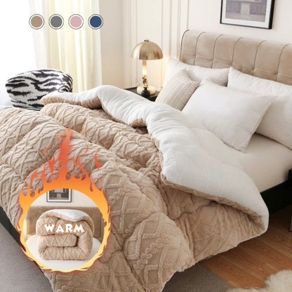 Double-Sided Plush Comforter with 400–450 GSM Pictured Weight, Four Colors and Twin XL to King Sizes