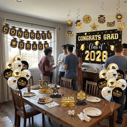 Class of 2026 Graduation Party Decorations – Complete Set with Backdrop Banner Hanging Swirls Balloons & Honeycomb Supplies, 6 Color Options Purple Maroon Blue Red Green Gold