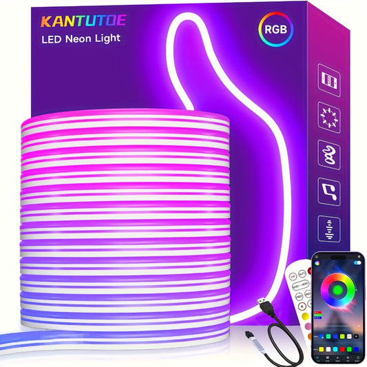RGB LED Neon Light Strip Waterproof Flexible Rope Light – App & Remote Control Color Changing for Bedroom Gaming Room Party Outdoor Indoor Decor – 5M/10M (196.85"/393.7")