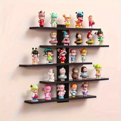 5-Tier Wall Mounted Floating Display Shelf Adjustable Fiberboard | Modern Decorative Storage Rack for Action Figures Building Blocks Collectibles Dolls Statues Home Office Shelving Unit Black White