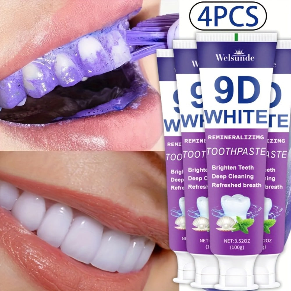 Four-Pack 100g Purple Mint Toothpaste Tubes with 9D Label Design and 400g Total Listed Quantity
