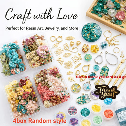 Four-Box Random Dried Flower Craft Set for Resin Jewelry, Candles and Cards with Mixed Color Assortment