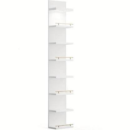 Floating Wall Shelves with LED Light - 6 & 8 Tier Wall Mounted Display Shelf Unit with Anti-Slip Rails for Bedroom, Living Room, Bathroom, Office & Dorm - Modern Space Saving Shelf (Black / White)