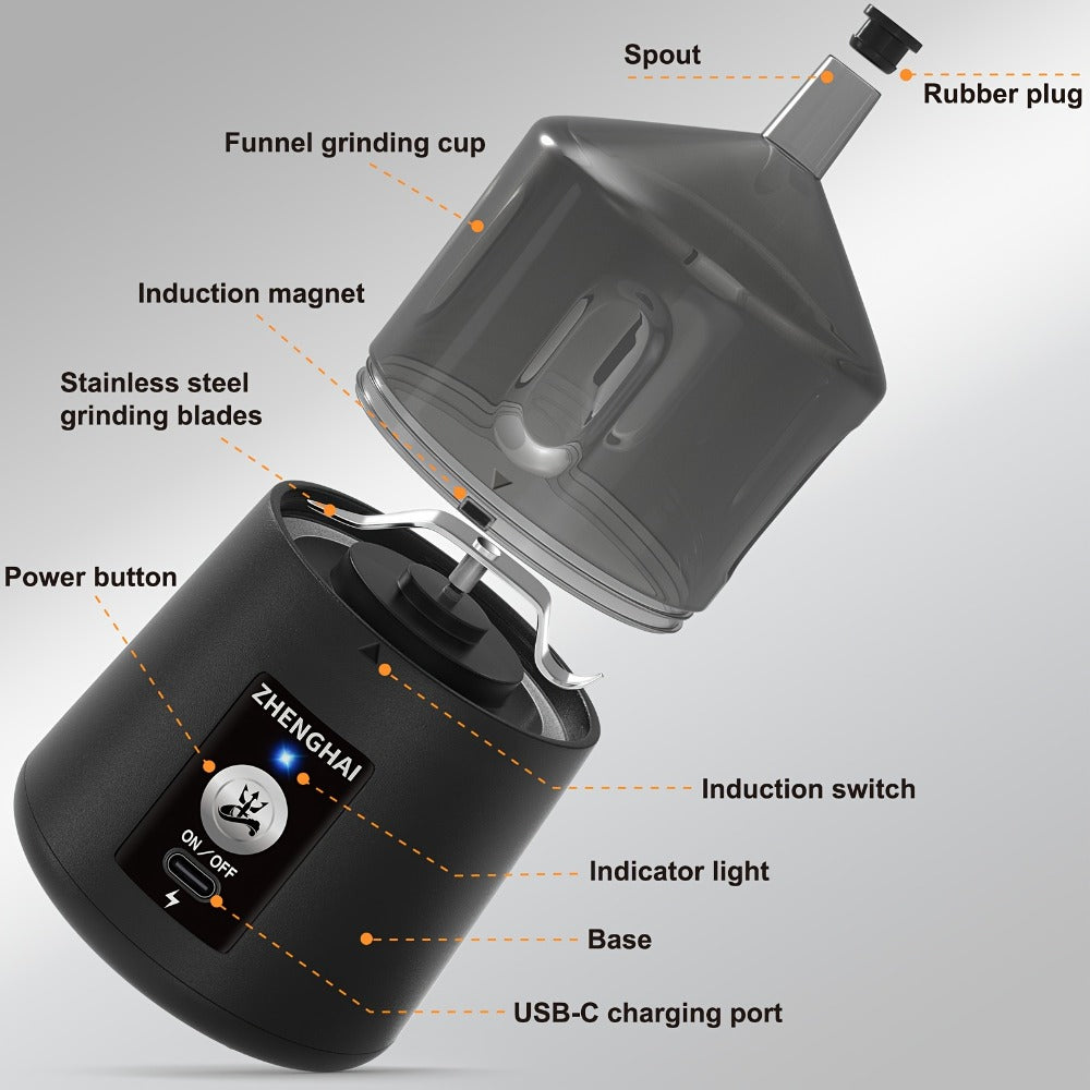 Electric Spice Grinder Portable 150W – USB-C Rechargeable, Pulse Mode, Fast Grinding for Spices & Herbs, Compact Travel Size, Easy Dispensing, Includes Cleaning Brush, 5 Colors